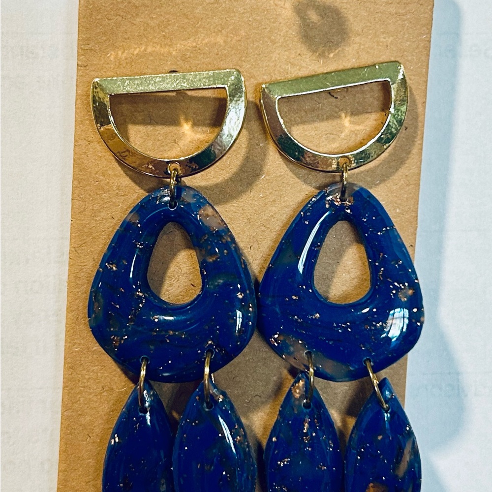 Blue and Gold Statement Earrings